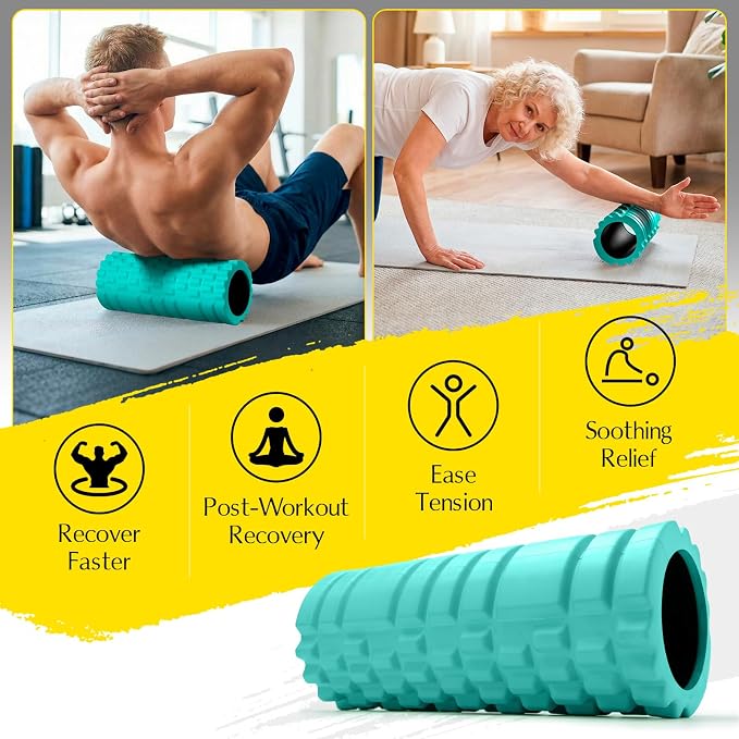 Foam Roller for Deep Tissue Massager High Density Massage Roller | Roller for Muscle Recovery, Relieves Tight, Sore Muscles & Kinks, Improves Mobility & Circulation - Targets Key Body Parts