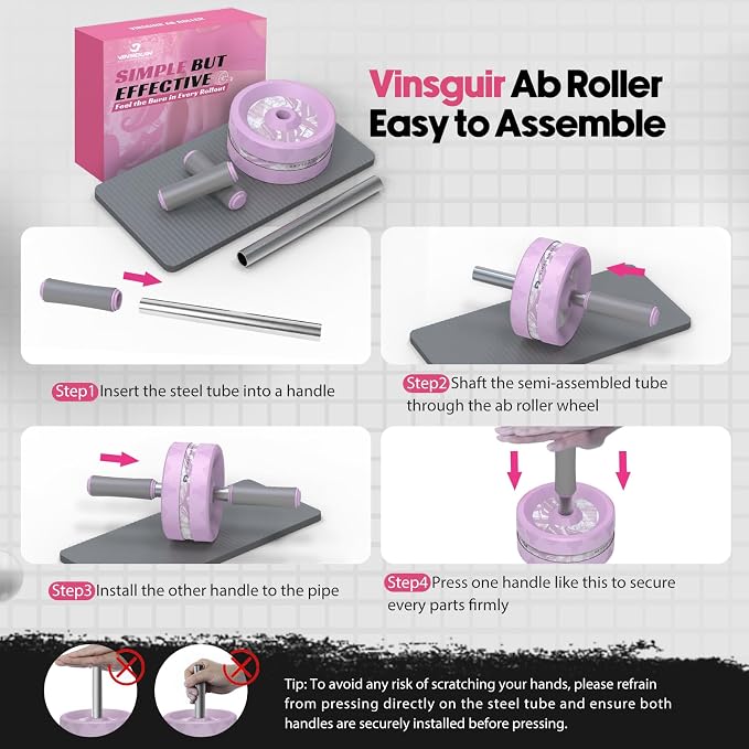 VINSGUIR Ab Roller Wheel, Abs & Core Workout Equipment for Home Gym with Knee Pad Accessories, Abdominal Wheel for Full-body Strength Training