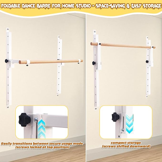 Seliyoo Ballet Barre Wall Mount,Height Adjustable Dance Bar | 4 FT /5FT Portable Solid Beech Wood Bar,Ballet Stretching and Barre Workout, Kids and Adults, Easy Install