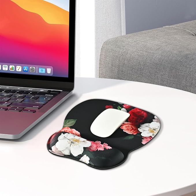 EooCoo Ergonomic Mouse Pad with Wrist Rest, Memory Foam Support Mousepad | Non-Slip Base for Computer, Cafe, Home & Office, 9.64 x 8.26 in Office Desk Accessories, Carpal Tunnel Relief