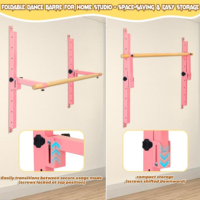 Seliyoo Ballet Barre Wall Mount,Height Adjustable Dance Bar | 4 FT /5FT Portable Solid Beech Wood Bar,Ballet Stretching and Barre Workout, Kids and Adults, Easy Install