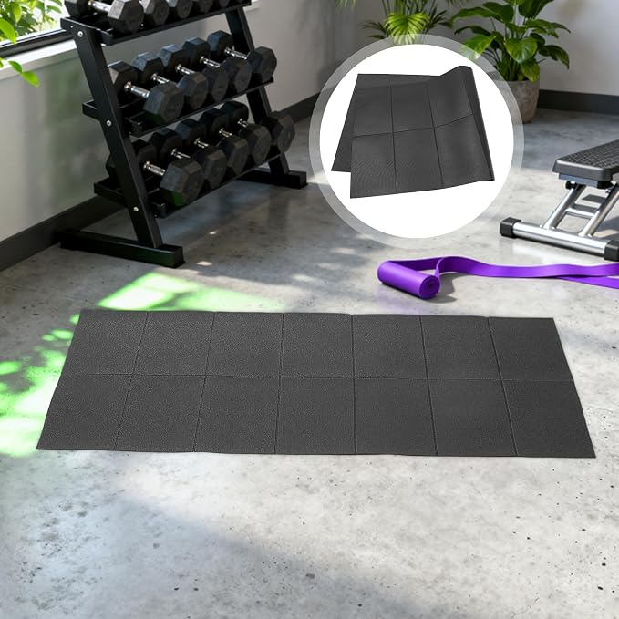 SHERCHPRY Folding Treadmill Mat with Non-Slip PVC Surface and Impact Reduction, Equipment Protection Mat for Treadmills and Stationary Bikes in Home Gym