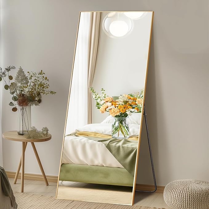 DUMOS 56"x21" Full Length Mirror, Full Body Mirror, Gold | Aluminum Alloy Thin Frame, Leaning or Hanging, Suitable for Bedroom, Livingroom, Cloakroom