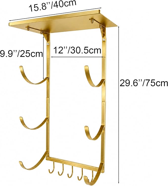 Wall Mount Yoga Mat Storage Rack, Heavy Duty Iron Organizer with 3-Tier J-Hooks, Wide Top Shelf and 5-Hook Bottom Rail for Yoga Mats, Foam Rollers, Blocks and Home Gym Accessories