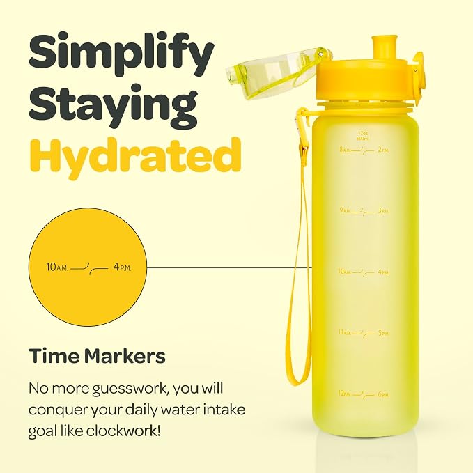 Hydracy Motivational Water Bottle with Time Marker & Fruit Infuser 17 oz | BPA-Free Tritan, Leakproof Flip-Top Lid,No-Sweat Sleeve,Carry Strap,Daily Intake Tracking for Gym,Sports,Outdoors