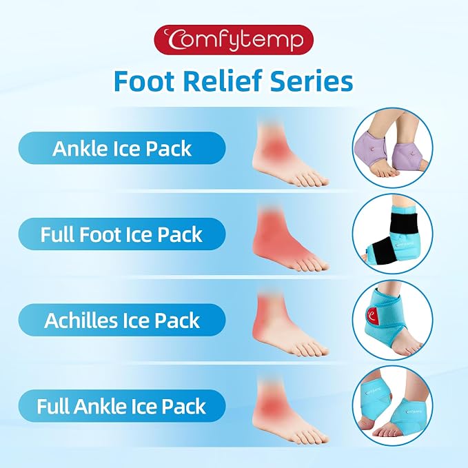 Comfytemp Ankle Ice Pack Wrap for Sprained Ankles, Plantar Fasciitis, 2pcs | FSA Eligible HSA, Foot Pain Relief, Reusable Gel Ice Cold Hot Packs Wrap for Achilles Tendonitis, Injuries, Swelling, Purple