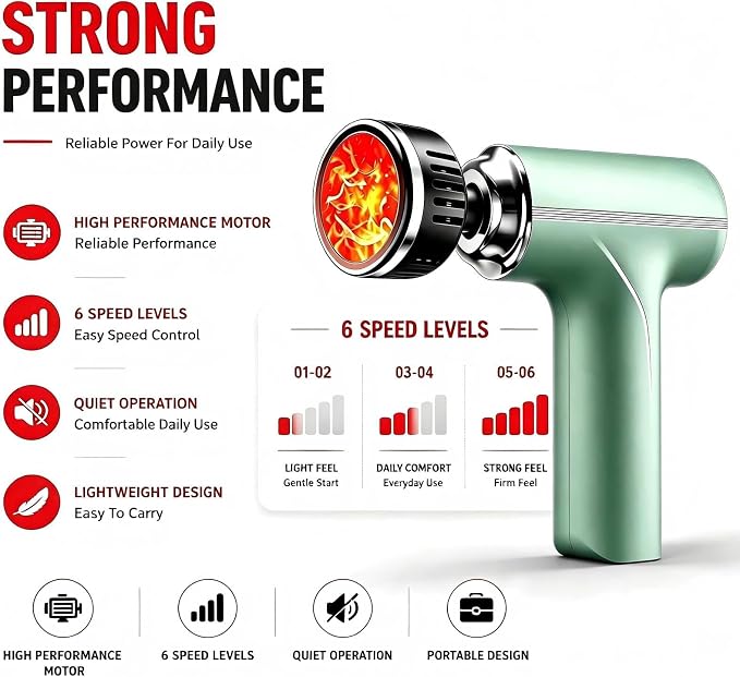 Massage Gun with Heat, Powerful Warming Massage, Home & Travel,Green | Massage Gun with Heat, Powerful Heated Massage, Quiet Portable Massager for Home& Travel, Lightweight Design