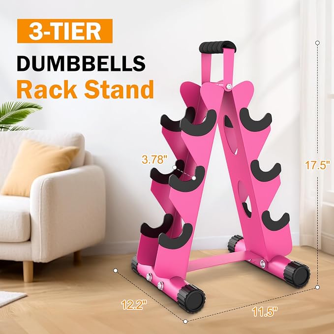 AmazeFan 5 Tier | 3-Tier Dumbbell Rack Stand Only, A-Frame Design Weight Rack with Handle, Weights Metal Strength Training Dumbbells Storage Rack for Home Gym Space Saver (Dumbells not Included)