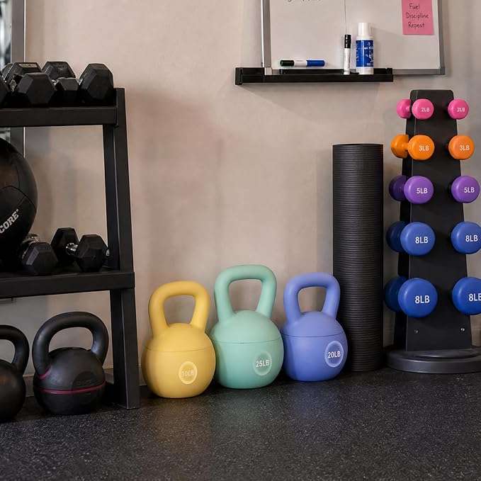 Signature Fitness Soft Kettlebells - Sea and Iron Sand Filled Weights for Women and Men - Color Coded Soft Vinyl Kettlebells, Multiple Sizes