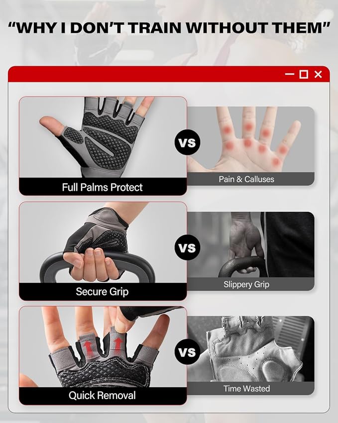 VINSGUIR Workout Gloves for Men and Women, Weight Lifting Gloves with Excellent Grip, Lightweight Gym Gloves for Weightlifting, Cycling, Exercise, Crosstraining, Pull ups, Fitness, Climbing and Rowing
