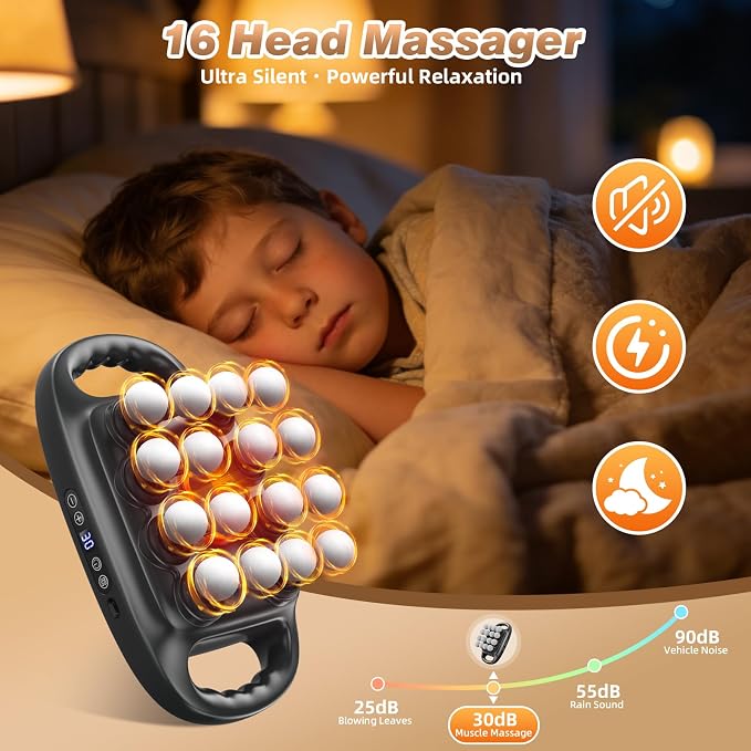 16 Head Massage Gun Deep Tissue Percussion Muscle Massager for Full Body | Prisag Ultra-Quiet Massage Gun with 3 Modes&30 Intensities for Back, Legs, Foot, Muscle Pain Relief, Ideal Gift for Men Women
