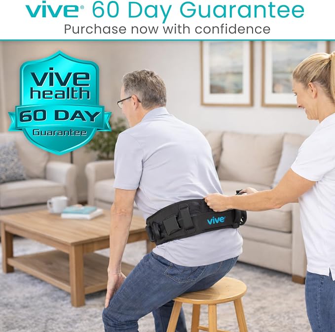 Vive Gait Belt (350lbs) Transfer Belt with Handles - Medical Nursing Safety Patient Assist - Bariatric, Elderly, Handicap, Physical Therapy - PT Gate Strap Quick Release Metal Buckle, Grabbing Teeth | Patient Assist - Bariatric, Elderly, Handicap, Phys...