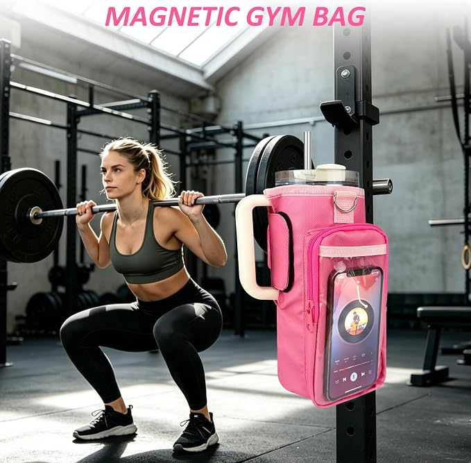 Magnetic Gym Bag, Magnetic Water Bottle Holder for Stanley, Gym accessories, Gym Gifts for Women and Men (PNK, 40 OZ)