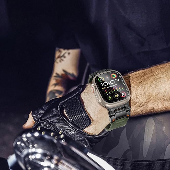 WINGLE FKM Rubber Bands for Apple Watch Band Ultra 3/2/1 Band Ultra 49mm Series 11 10 46mm 45mm 44mm 42mm SE 3/2/1 9 8 7 6 5 4 3 Men, Military Rugged Metal Connector Silicone Apple iWatch Sport Bands