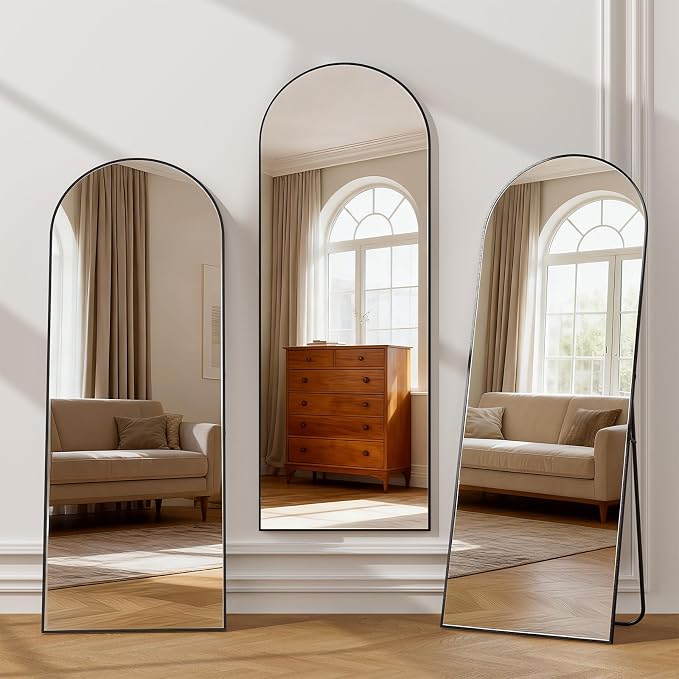 Simple Deluxe Arched Full Length Mirror, 56"×15" Large Floor Mirrors, for Wall Door Bedroom Bathroom Living Room (Black)