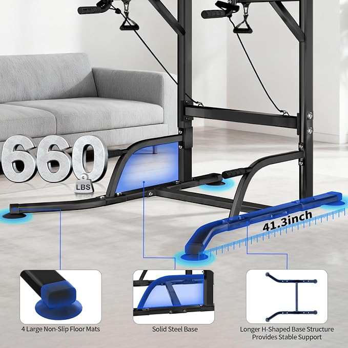Power Tower Pull Up Bar and Dip Station,Adjustable 86.6 inches | Adjustable Height,Strength Training Equipment,Home Gym Workout,Multi-Function,Space-saving,Easy Assembly,Stable Structure