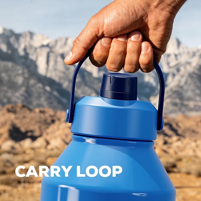 POWCAN 64 oz Insulated Water Bottle with 2-in-1 Straw and Spout Lid, Leakproof, Carrier Bag, Cleaning Brush, BPA-Free, Metal Water Bottle with Handle for Outdoors, Sport, Gym and Hiking (Shoreline)