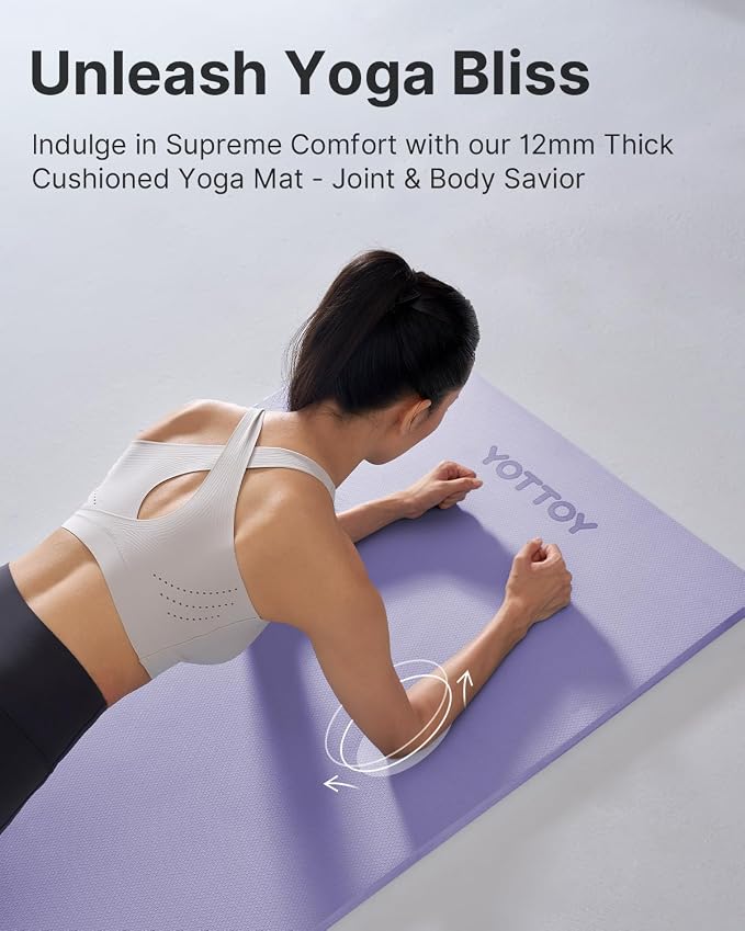 YOTTOY Yoga Mat,Extra Thick Yoga Mat (1/2inch),Professional TPE Exercise Mat,Non-Slip Workout Mat for Yoga, Pilates, Fitness, Barefoot Workouts, Home Gym Studio with Strap