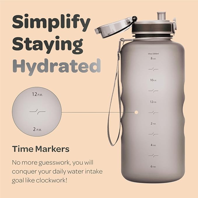 Hydracy 2L Large Water Bottle, 100% BPA Free Tritan Plastic, Leakproof, Zero Condensation, Motivational Timeline, Safe, Non-Toxic, Durable, Smart Design | BPA-Free Tritan, Leakproof Flip-Top Lid,No-Sweat Sleeve,Carry Strap,Daily Intake Tracking for Gym...