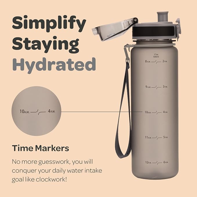 Hydracy Motivational Water Bottle with Time Marker & Fruit Infuser 17 oz | BPA-Free Tritan, Leakproof Flip-Top Lid,No-Sweat Sleeve,Carry Strap,Daily Intake Tracking for Gym,Sports,Outdoors