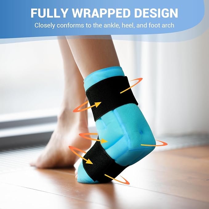Comfytemp Ankle Foot Ice Pack Wrap for Plantar Fasciitis Relief, Reusable | Gel Ice Pack Injury, FSA Eligible HSA, Hot Cold Therapy Brace for Pain Relief, Sprain, Heel, Achilles Tendonitis, 1pc, Blue