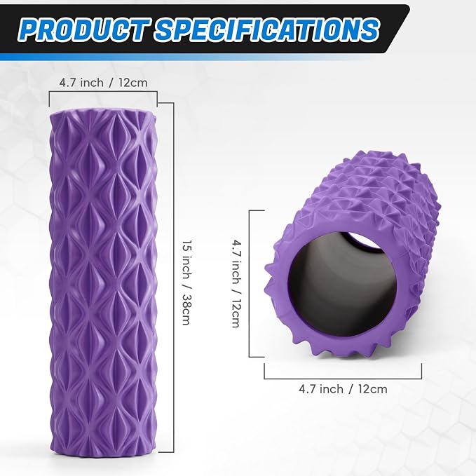 Foam Roller High Density Deep Tissue Massager for Muscle Massage | Exercise Roller Myofascial Trigger Point Release Improves Mobility Massage of Back and Leg Muscles - 15" (Purple)