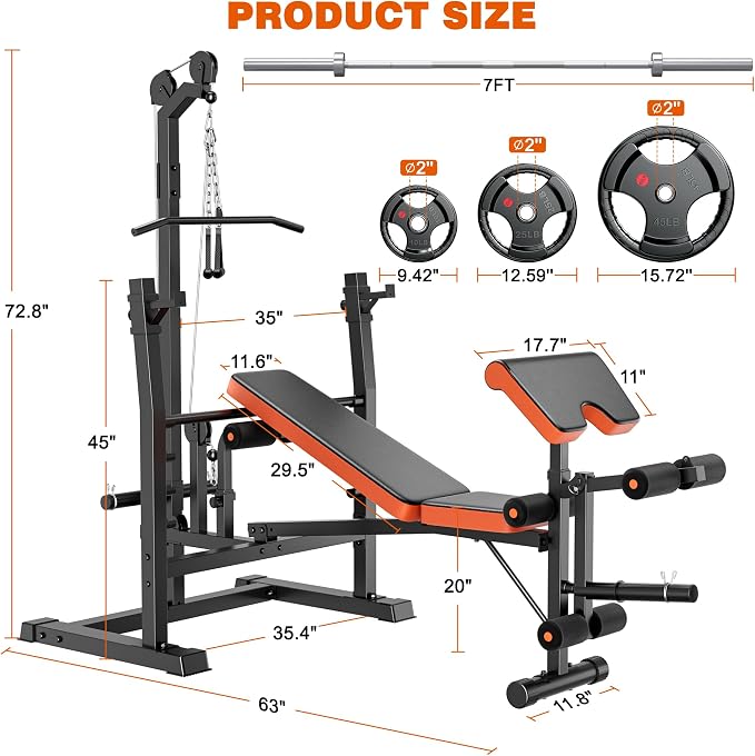 XDDIAS 9-in-1 Olympic Weight Bench Set with Lat Pulldown, Rowing, Squat Rack, Leg Extension/Curl, Preacher Pad, 900LB Adjustable Bench Press for Home Gym Weight Lifting Full-Body Workout