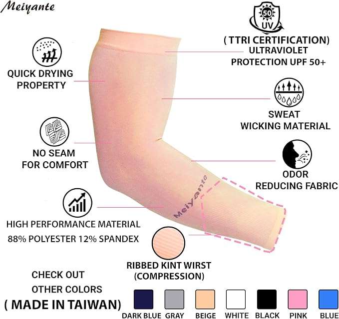 Cooling Arm Sleeves for Men & Women, UPF 50+ UV Protection | Wrist-length UPF 50+ arm sleeves for work, driving, gardening and sports; 88% nylon/12% spandex; 1 pair.