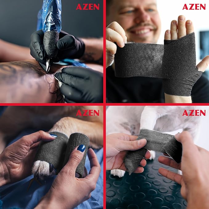 AZEN 40 Pack Self Adhesive Bandage Wrap Black, 2" X 5 Yards Black Athletic Tape, Vet Wrap, Tattoo Grip Tape Wrap,Ankle Tape, Cohesive Bandage Wrap