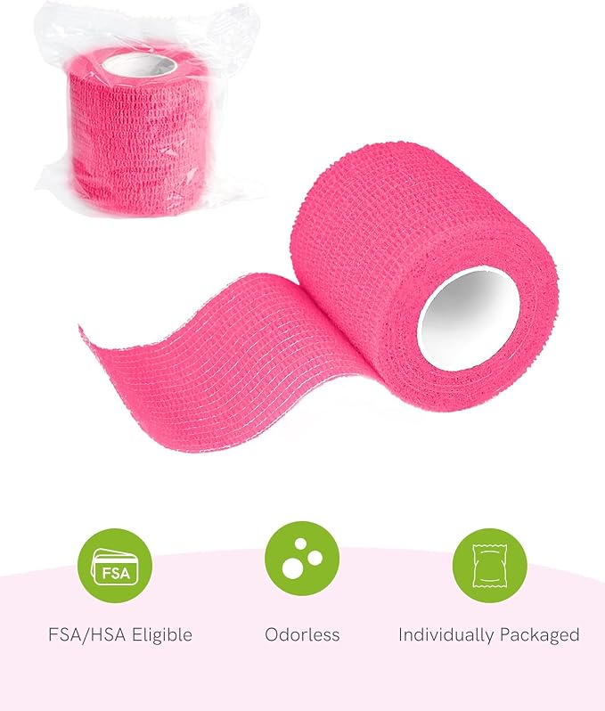 FriCARE Self Adhesive Bandage Wrap, Medical Tape in First Aid Kit, Pink | Elastic Cohesive Bandages for Sports/Vet/Wrist Ankle Wounds, 2 Inches X 5 Yards, Latex-free 6 Rolls