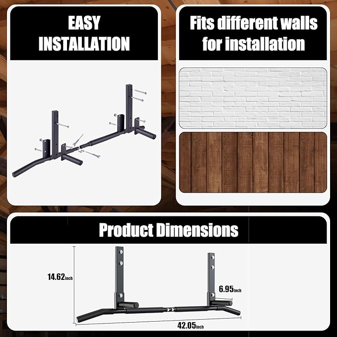 Pull Up Bar, 42"Wide-Grip PullUp Bar Upgrade,Pull Up Bar Suitable for Wooden Beams and Concrete Beams Efficiently Targets More Muscle Groups,Pullup Bar Anti-Slip Grip Treatment,Easy Installation