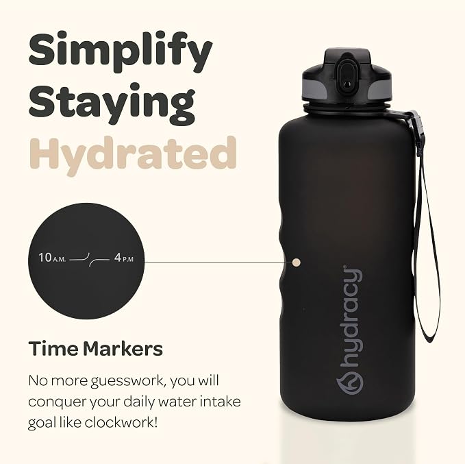 Hydracy 2L Large Water Bottle, Shatterproof, BPA Free Tritan Plastic, Leakproof, Zero Condensation, With Detachable Carry Strap, Spillproof Lid, Convenient Silicon Spout, Ideal for Gym, Yoga | Leakproof,BPA Free,No Sweat Neoprene Sleeve,Carry Strap,Dai...