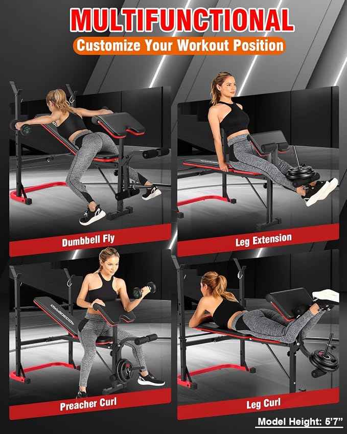 OPPSDECOR 6 in 1 Weight Bench Set with Leg Extension and Leg Curl, 660 LBS Adjustable Bench Press Set with Preacher Curl Pad, Foldable Workout Bench for Home Gym, Strength Training for Teens/Adults