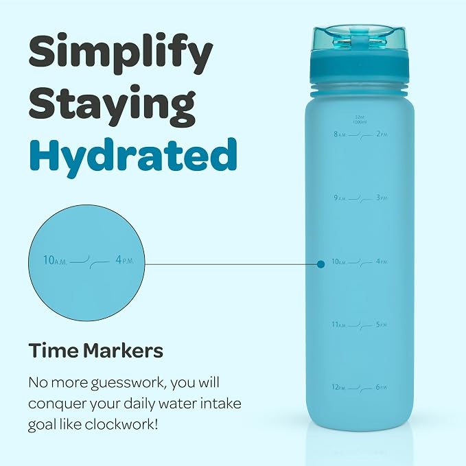 Hydracy Motivational Water Bottle with Time Marker & Fruit Infuser 32 oz | BPA-Free Tritan, Leakproof Flip-Top Lid,No-Sweat Sleeve,Carry Strap,Daily Intake Tracking for Gym,Sports,Outdoors