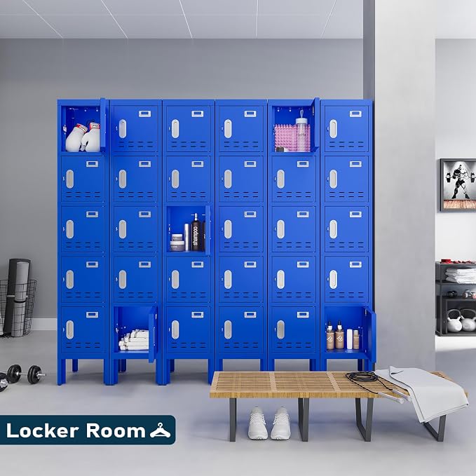 BUTISOW Metal Storage Locker with Lock & Card Slot Locker - Secure Lockable Door - Steel Locker for School, Office, Gym, Home - 66.15" H x 11.8" W x 11.8" D(5 Door, Blue)