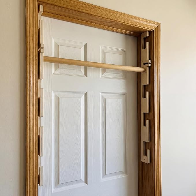 Leinuosen Doorway Pull-up Bar Sets Adjustable 5 Levels Wooden Doorway Pull-up Bar and 2 Door Frame with 6 Sets of Screw-in Heavy-duty Door-mounts to Fits 118cm