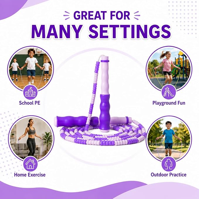 Jump Rope for Kids, Beaded Jumping Rope for 8-12, 9Ft Adjustable Skipping Rope with Soft Beaded, Tangle-Free Jumprope for Girls Boys, Students Outdoor Fitness Exercise