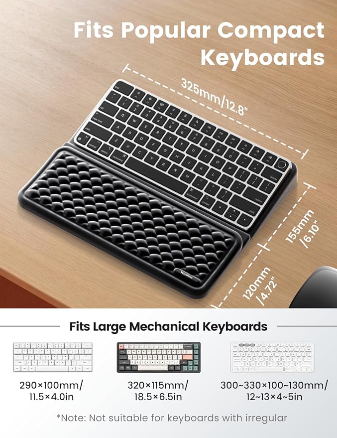 Vaydeer Keyboard Wrist Rest, Keyboard Stand with Wrist Support, Soft Memory Foam Ergonomic Riser for 60%-65% Keyboard Holder Tilt Lift for Carpal Tunnel, Office Gaming Computer Typing Hand Arm Cushion