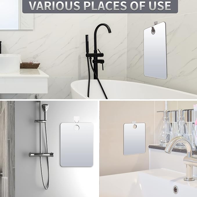 Shaving Mirror, Unbreakable Shower Mirrors, (Medium,(6 inches x8 inches) Bathroom Handheld Mirror for Men and Women Portable Camping Travel Mirrors,Frameless Handheld for Makeup, Silver