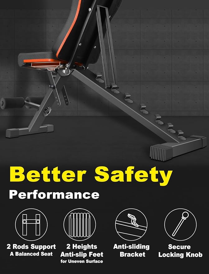 LINODI Adjustable Weight Bench for Home Gym & Full Body Workout | Foldable Incline Decline Flat Workout Bench for Full Body Strength Training, Dumbbell Press & Ab Exercises