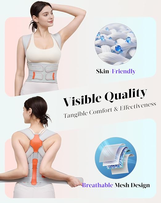 Posture Corrector for Women and Men, Full Back Support Brace, Adjustable Shoulder Straightener, Improving Posture, Relief Upper and Lower Back, Neck Pain, Gray, Small