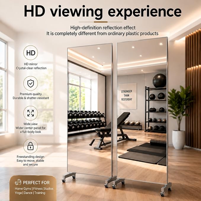 71"x40" Ultra-Light Stand Up Home Gym Mirror | Extra Large Full Body, Glassless Dance Mirror, For Home Gym, Garage, Workout, Dance Studio, Yoga