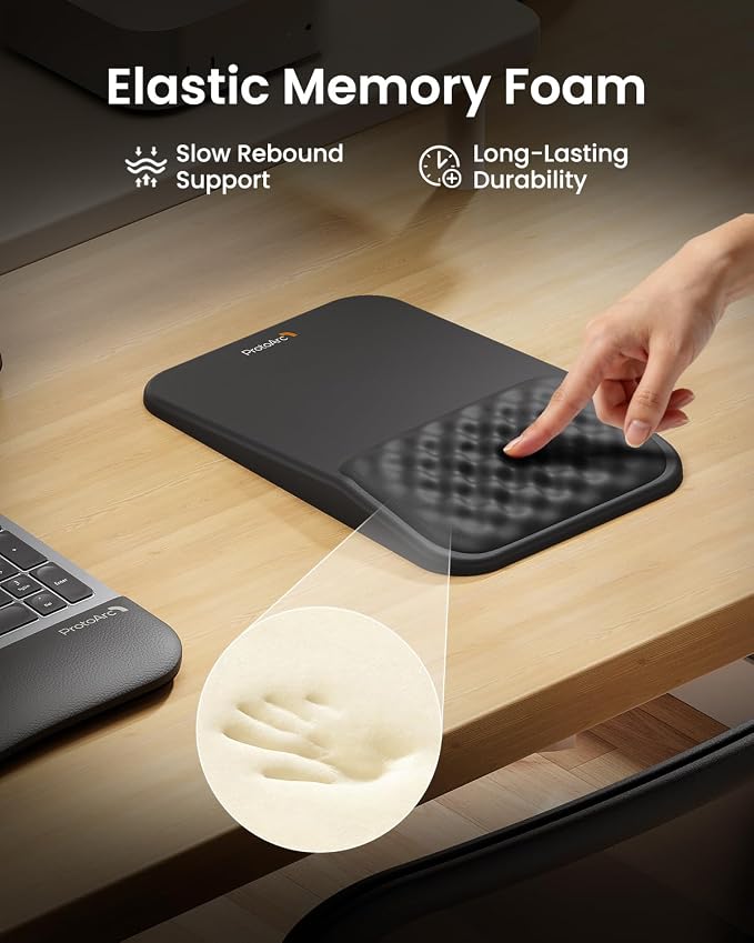 ProtoArc MP50 Ergonomic Mouse Pad with Wrist Rest, PU Leather, Black | 8° slope & massage points, soft memory foam, Large 12x8 Inches, Non-slip base. Relieves wrist strain for office & home