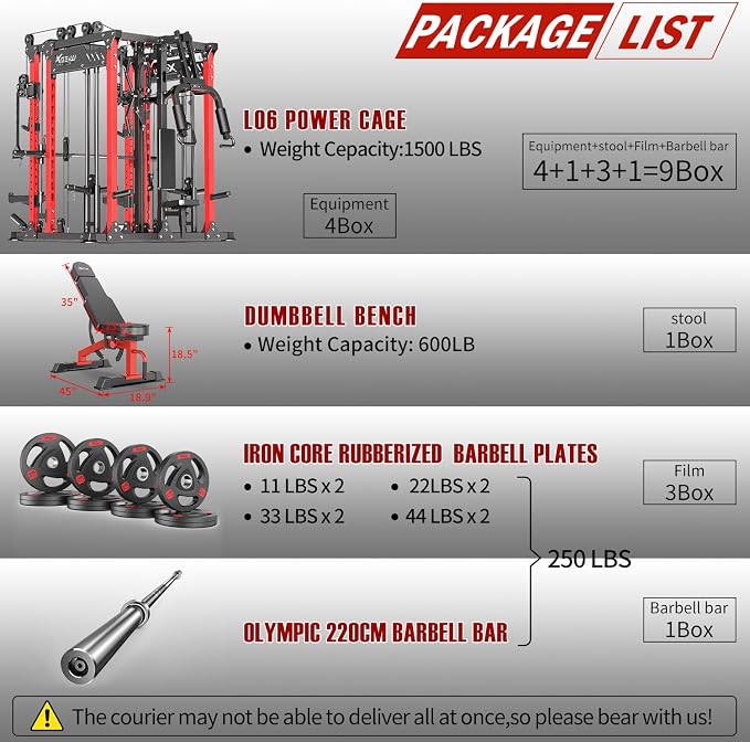Multi-Purpose Squat Rack,Smith Machine Weight Rack Set with Cable Crossover System, Home Gym Power Racks, Power Racks and Packages