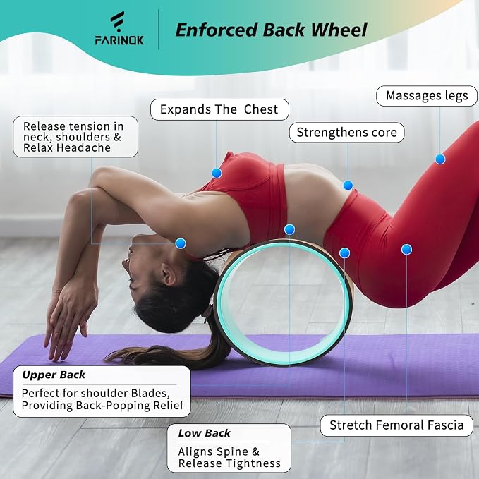 Cork Roller, Yoga Wheel, Upgraded Back Wheels for Pain Relief & Stretching | Strongest Back Roller for Deep Tissue Massage, Improving Yoga Poses Backbend