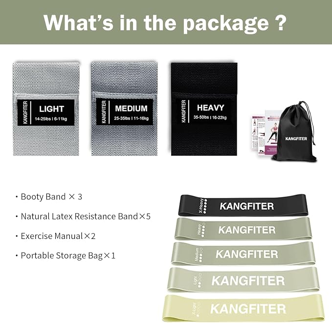 KANGFITER Non-Slip Fabric Resistance Bands for Working Out 3 Levels | Loop Exercise Bands for Booty Leg Butt Glute Hip, Elastic Stretch Workout Bands for Women Men Home Gym Fitness Yoga Pilates