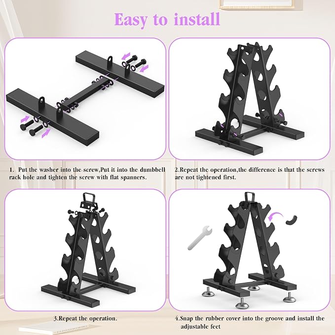 TomCare 6-Tier|5-Tier|4-Tier|2-Tier Dumbbell Rack Stand Only for Home Gym | Stable A-Frame, Fits 5–35 lb Dumbbells, Protective Padded Cradles, Adjustable Feet, Easy-Carry Handle (Stand Only)