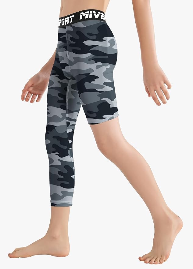 MIVEI One Leg Compression Tights Youth Boys Basketball Leg Sleeve | Kids Compression Pants Girls' Single Leg Tights 3/4 Leggings for Baseball Softball Soccer Running Football, Sports Base Layer