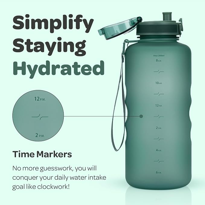 Hydracy Motivational Water Bottle with Time Marker & Fruit Infuser 64 oz | BPA-Free Tritan, Leakproof Flip-Top Lid,No-Sweat Sleeve,Carry Strap,Daily Intake Tracking for Gym,Sports,Outdoors