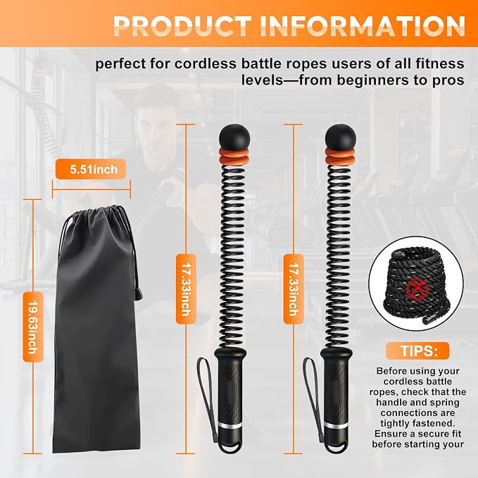 Ropeless Battle Ropes, Adjustable Weighted Cordless Battle Ropes for Home Gym, Portable Workout Equipment Exercise Rope for Strength Training, HIIT & Cardio Fitness